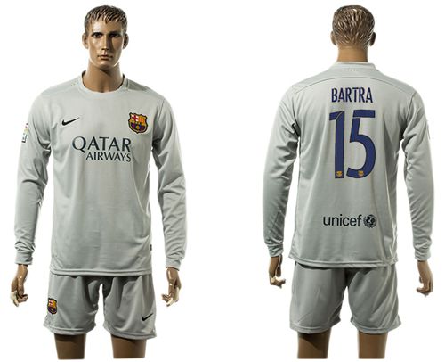 Barcelona #15 Bartra Grey Long Sleeves Soccer Club Jersey