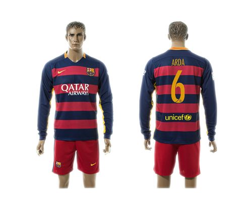 Barcelona #6 Arda Home Long Sleeves Soccer Club Jersey
