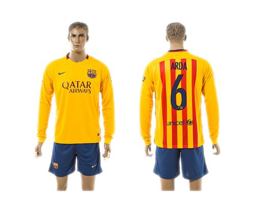 Barcelona #6 Arda Away Long Sleeves Soccer Club Jersey