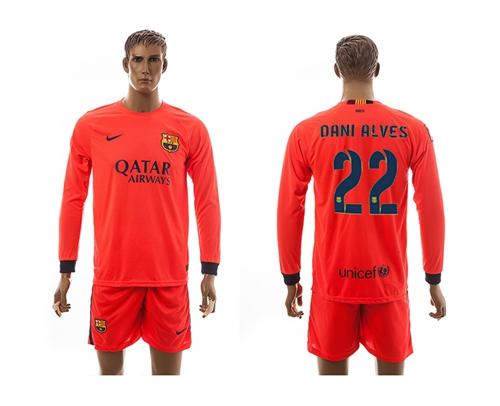 Barcelona #22 Dani Alves Away Long Sleeves Soccer Club Jersey