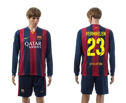 Barcelona #23 Vermaelen Home Long Sleeves Soccer Club Jersey