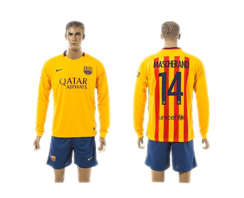 Barcelona #14 Mascherano Away Long Sleeves Soccer Club Jersey