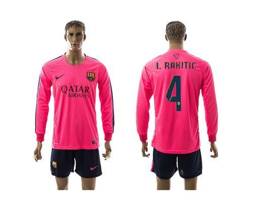 Barcelona #4 I.Rakitic Pink Training Long Sleeves Soccer Club Jersey
