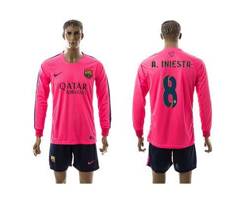 Barcelona #8 A.Iniesta Pink Training Long Sleeves Soccer Club Jersey