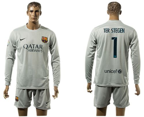 Barcelona #1 Ter Stegen Grey Long Sleeves Soccer Club Jersey