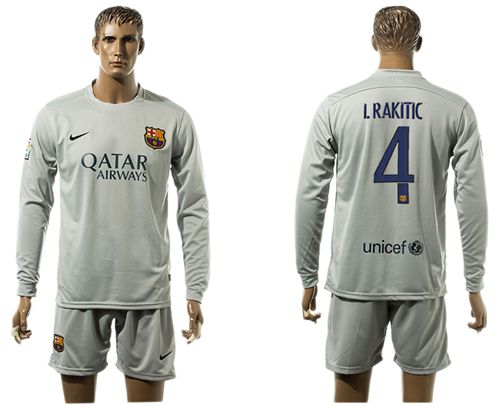 Barcelona #4 I.Rakitic Grey Long Sleeves Soccer Club Jersey