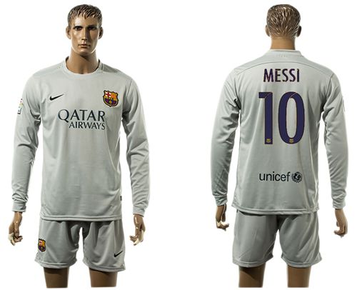 Barcelona #10 Messi Grey Long Sleeves Soccer Club Jersey