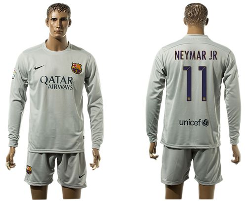 Barcelona #11 Neymar Jr Grey Long Sleeves Soccer Club Jersey