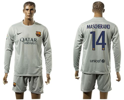 Barcelona #14 Mascherano Grey Long Sleeves Soccer Club Jersey