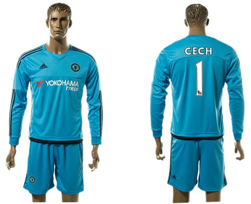 Chelsea #1 Cech Blue Goalkeeper Long Sleeves Soccer Club Jersey