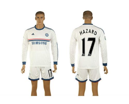 Chelsea #17 Eden Hazard White Long Sleeves Soccer Club Jersey
