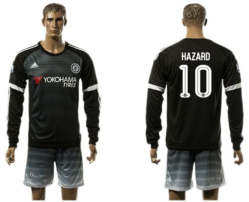 Chelsea #10 Hazard UEFA Champions Black Long Sleeves Soccer Club Jersey