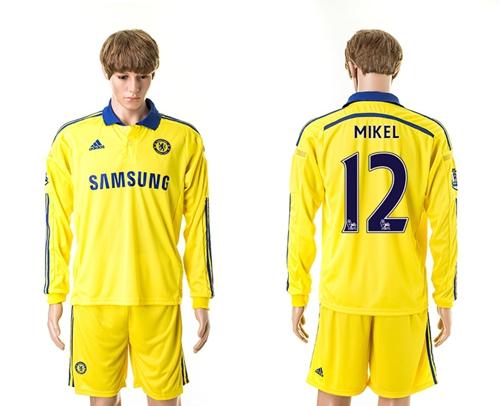 Chelsea #12 Mikel Yellow Away Long Sleeves Soccer Club Jersey