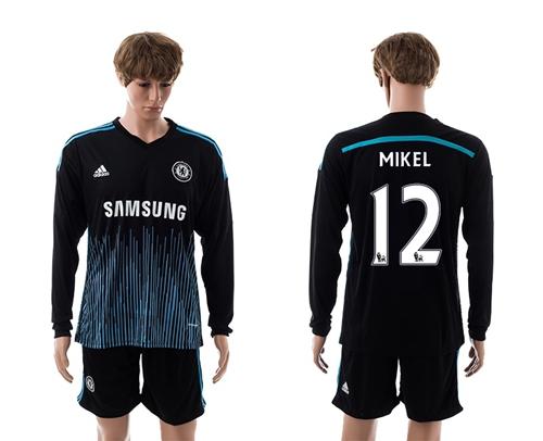 Chelsea #12 Mikel Away Long Sleeves Soccer Club Jersey