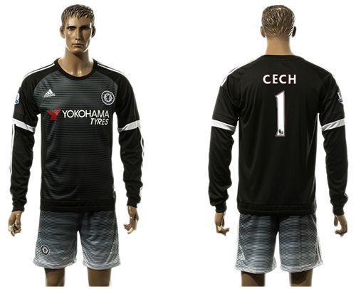 Chelsea #1 Cech Black Long Sleeves Soccer Club Jersey