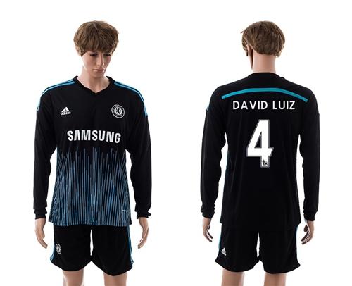Chelsea #4 David Luiz Away Long Sleeves Soccer Club Jersey