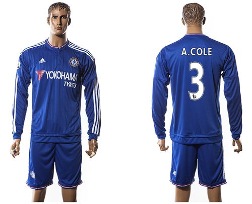Chelsea #3 A.Cole New Blue Long Sleeves Soccer Club Jersey