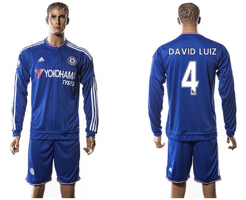 Chelsea #4 David Luiz New Blue Long Sleeves Soccer Club Jersey