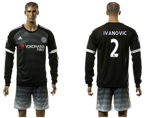 Chelsea #2 Ivanovic Black Long Sleeves Soccer Club Jersey