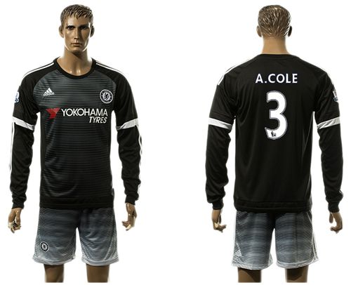 Chelsea #3 A.Cole Black Long Sleeves Soccer Club Jersey