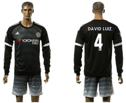 Chelsea #4 David Luiz Black Long Sleeves Soccer Club Jersey