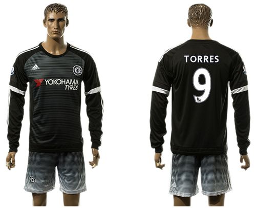 Chelsea #9 Torres Black Long Sleeves Soccer Club Jersey