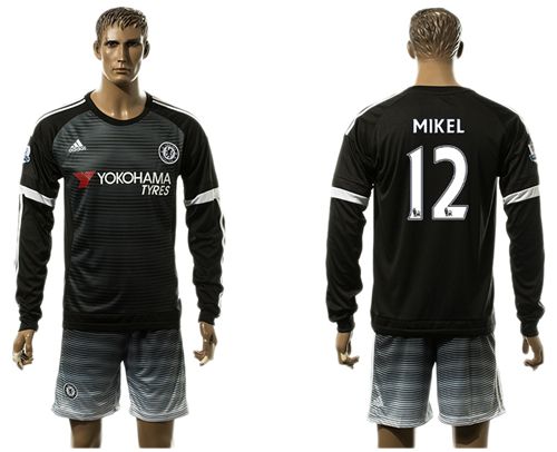 Chelsea #12 Mikel Black Long Sleeves Soccer Club Jersey