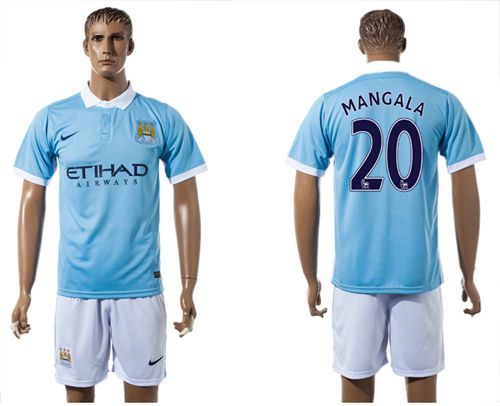 Manchester City #20 Mangala Home With White Shorts Soccer Club Jersey