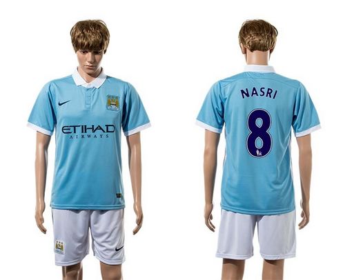 Manchester City #8 Nasri Home With White Shorts Soccer Club Jersey