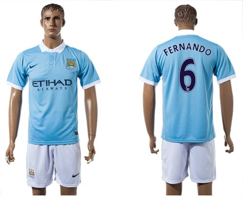 Manchester City #6 Fernando Home With White Shorts Soccer Club Jersey