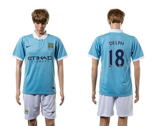 Manchester City #18 Delph Home With White Shorts Soccer Club Jersey