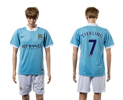 Manchester City #7 Sterling Home With White Shorts Soccer Club Jersey