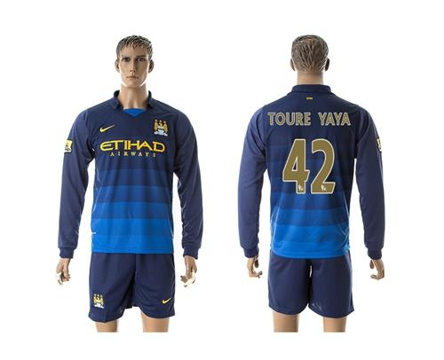 Manchester City #42 Toure YaYa Away Long Sleeves Soccer Club Jersey