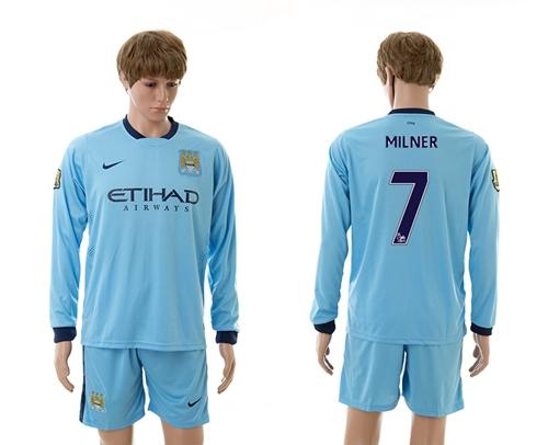 Manchester City #7 Milner Blue Home Long Sleeves Soccer Club Jersey