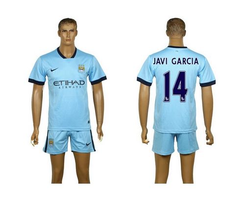 Manchester City #14 Javi Garcia Blue Home Soccer Club Jersey