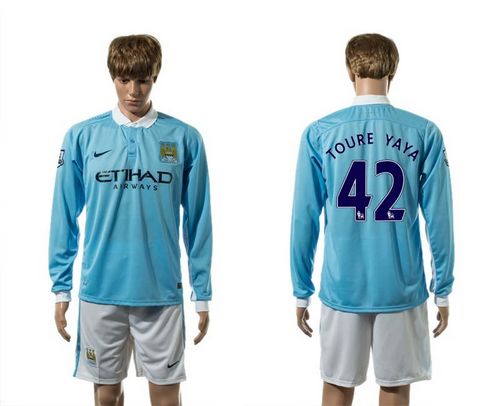 Manchester City #42 TOURE YAYA Home Long Sleeves Soccer Club Jersey