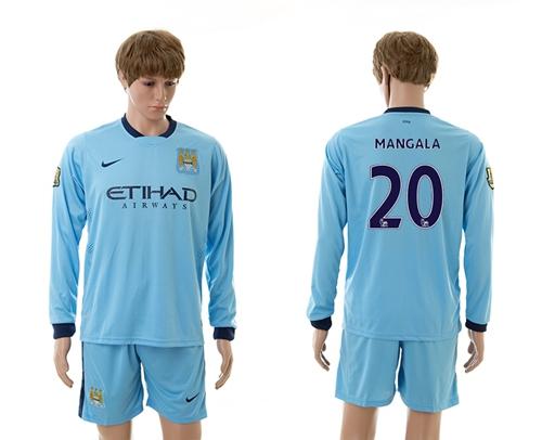 Manchester City #20 Nangala Blue Home Long Sleeves Soccer Club Jersey