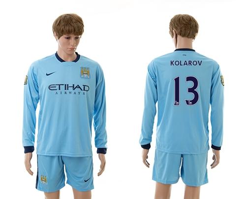 Manchester City #13 Kolarov Blue Home Long Sleeves Soccer Club Jersey