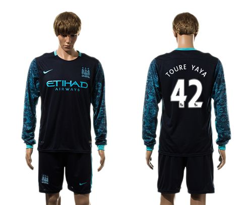 Manchester City #42 TOURE YAYA Away Long Sleeves Soccer Club Jersey