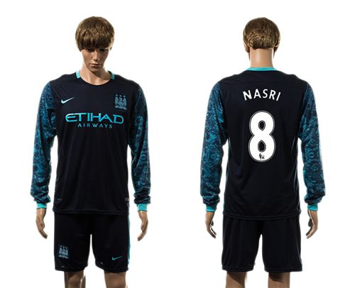 Manchester City #8 Nasri Away Long Sleeves Soccer Club Jersey