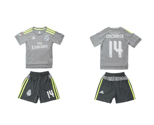 Real Madrid #14 Chicharito Grey Kid Soccer Club Jersey