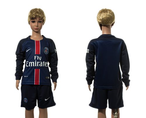 Paris Saint Germain Blank Home Long Sleeves Kid Soccer Club Jersey