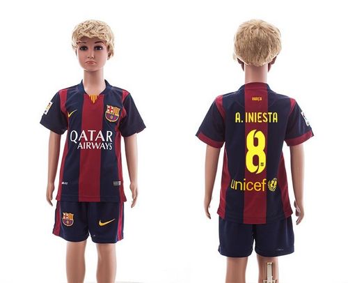 Barcelona #8 A.Iniesta Home Kid Soccer Club Jersey