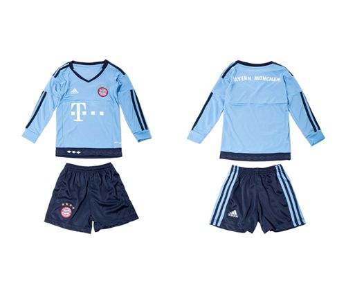 Bayern Munchen Blank Light Blue Long Sleeves Kid Soccer Club Jersey