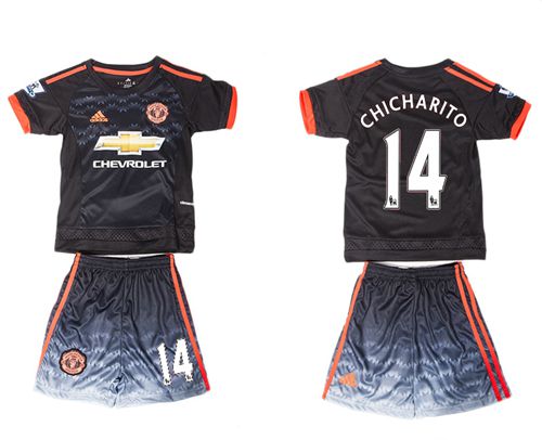 Manchester United #14 Chicharito Black Kid Soccer Club Jersey