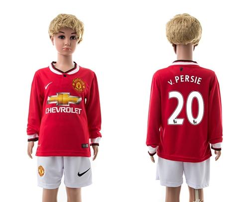 Manchester United #20 V.Persie Red Home Long Sleeves Kid Soccer Club Jersey