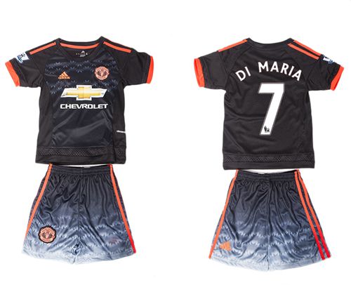 Manchester United #7 Di Maria Black Kid Soccer Club Jersey