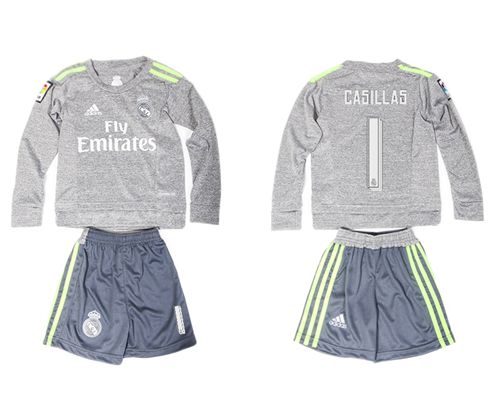 Real Madrid #1 Dasillas Grey Long Sleeves Kid Soccer Club Jersey