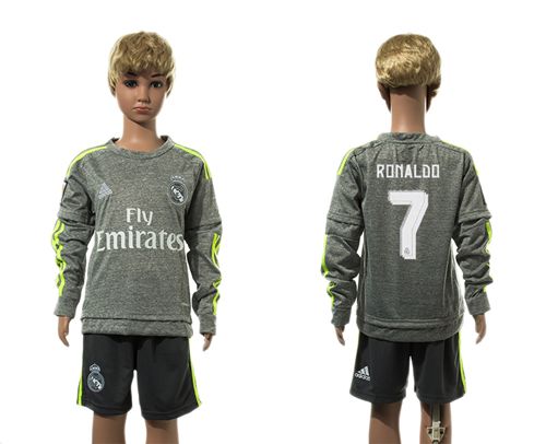 Real Madrid #7 Ronaldo Grey Long Sleeves Kid Soccer Club Jersey