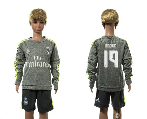 Real Madrid #19 Modric Grey Long Sleeves Kid Soccer Club Jersey